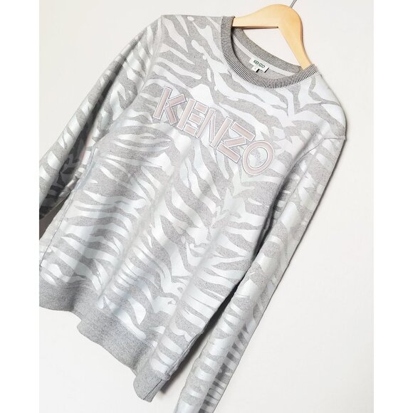 KENZO Iridescent Silver Tiger Stripes Crewneck Pullover Sweatshirt S Gray $355 - Picture 11 of 16